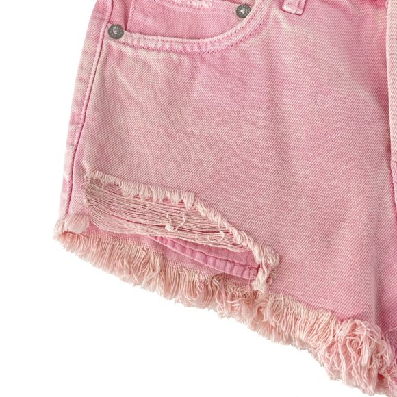 FREE PEOPLE We the Free Pink Button Fly Distressed Cutoff Shorts Size 24 NWOT - Picture 7 of 14